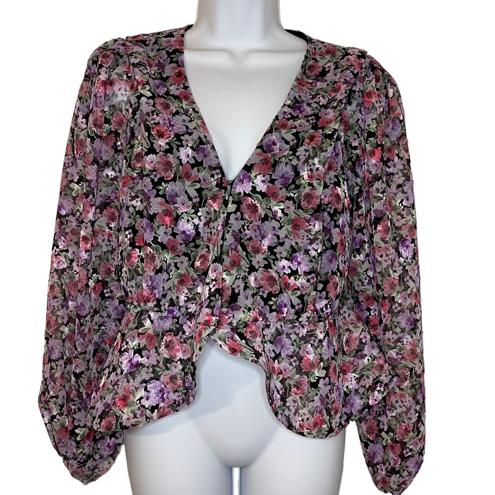 ASTR The Label Floral Print Peplum Blouse GUC